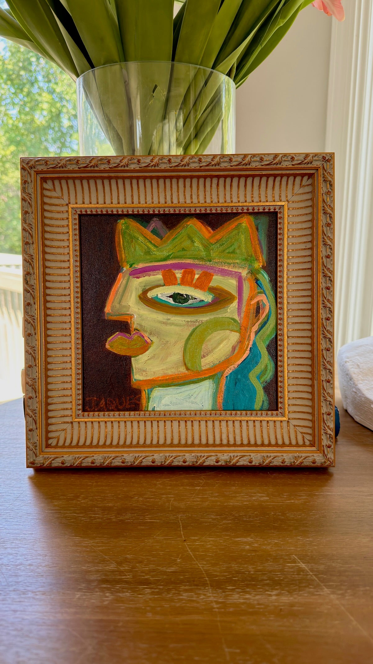A Wannabe King with Long Wavy Hair 11.5x11.5 (Framed)