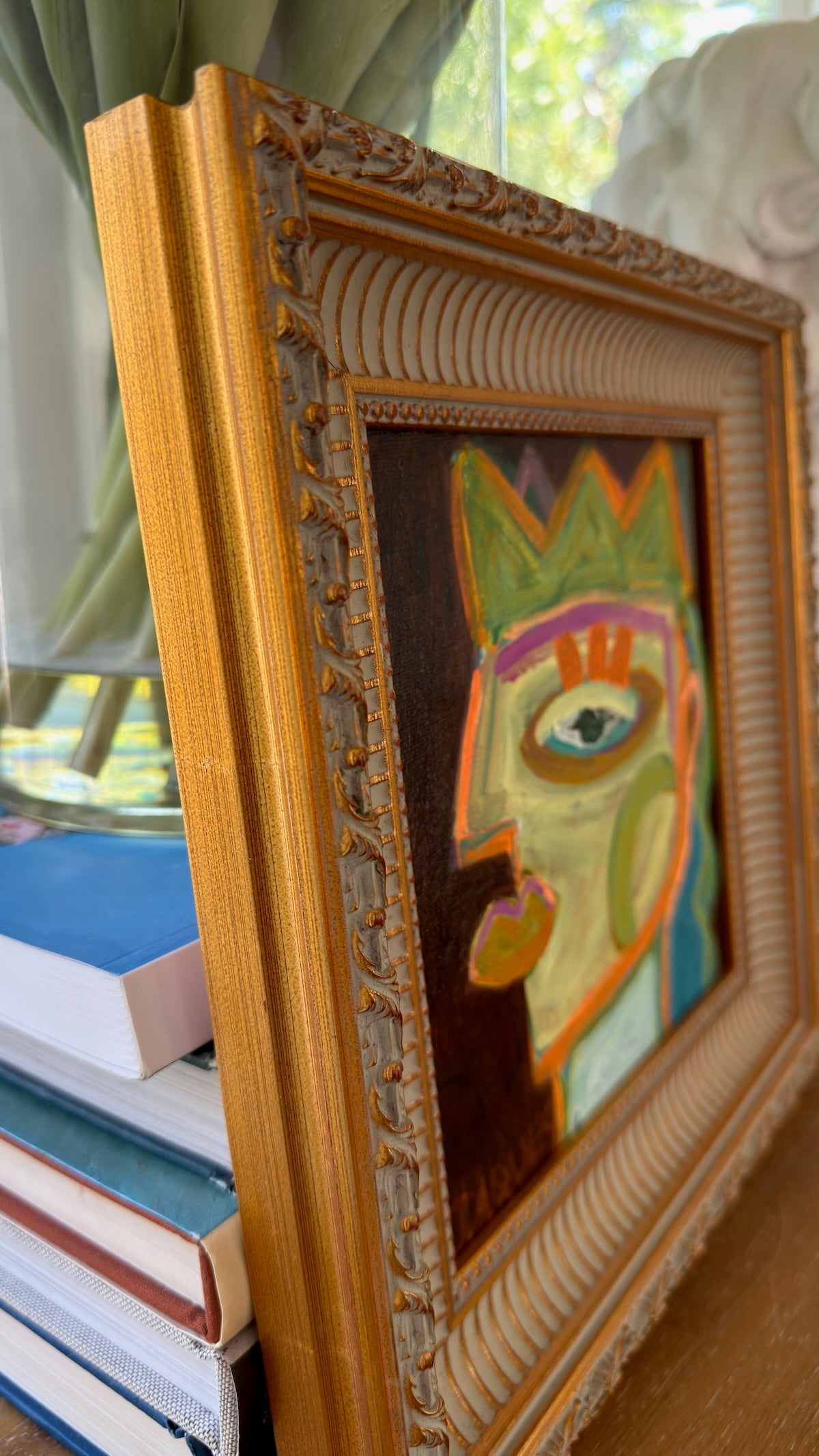 A Wannabe King with Long Wavy Hair  11.5x11.5 (Framed)