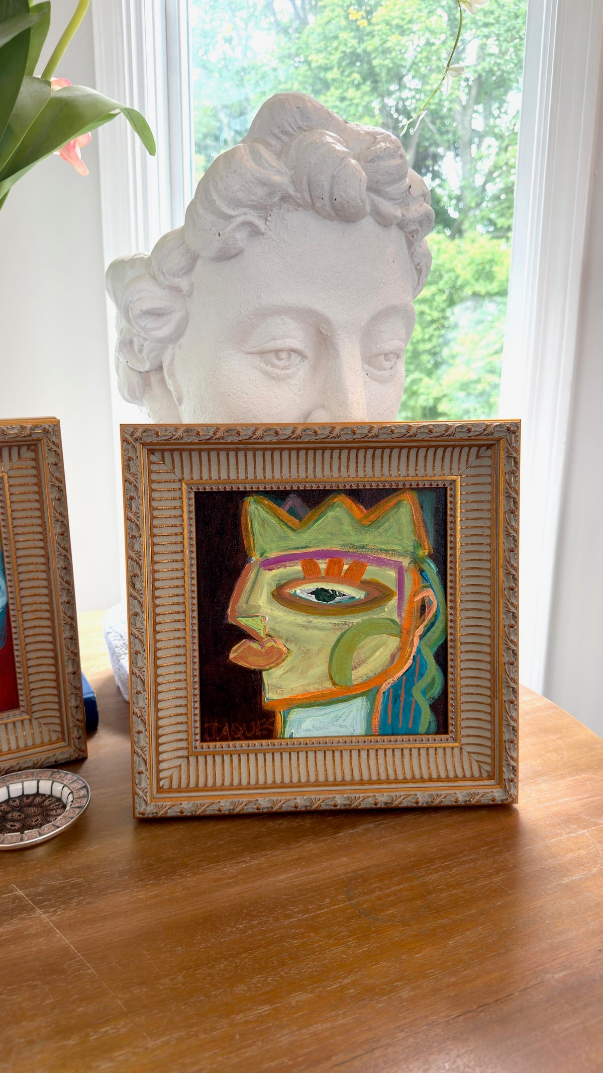 A Wannabe King with Long Wavy Hair  11.5x11.5 (Framed)