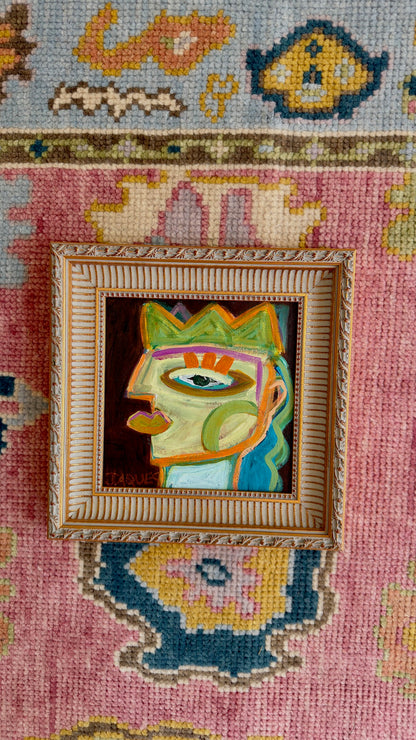 A Wannabe King with Long Wavy Hair  11.5x11.5 (Framed)