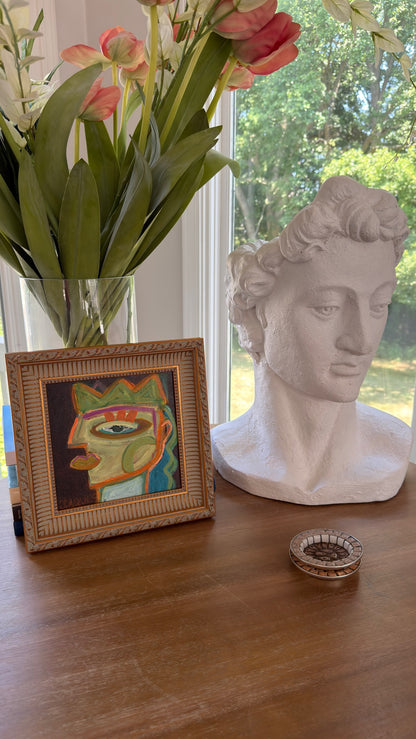 A Wannabe King with Long Wavy Hair  11.5x11.5 (Framed)